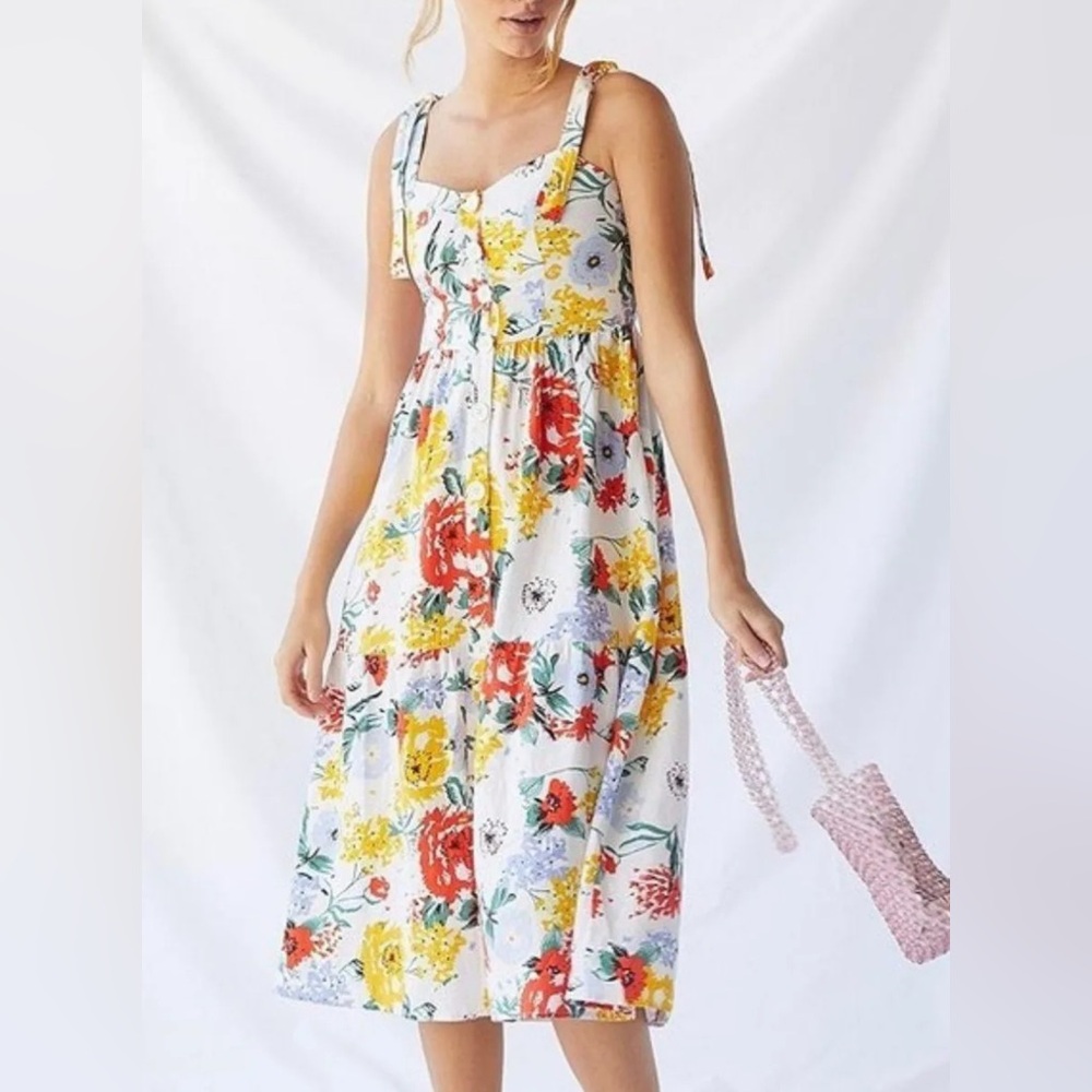 Urban Outfitters Positano Floral Tie-Shoulder Midi Dress